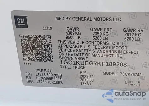 2019 Chevrolet Silverado 2500Hd High Country from USA, damaged, VIN 1GC1KUEG7KF189208